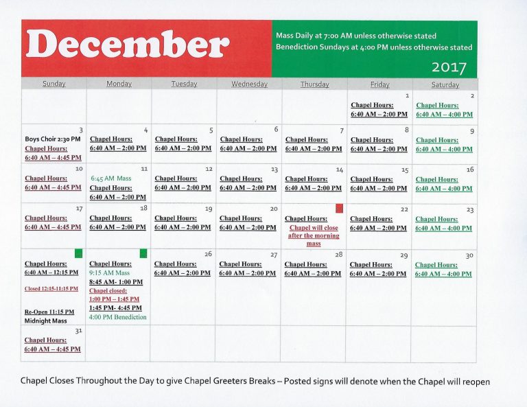 December Chapel Schedule Website Updated Carmel of Cristo Rey