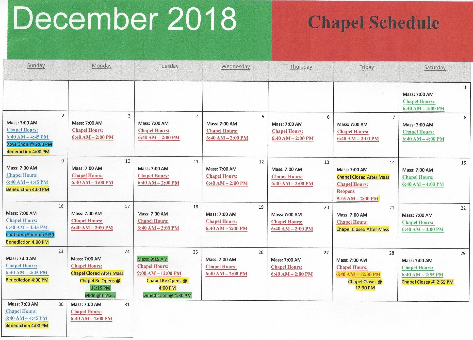 Scan of December calendar Carmel of Cristo Rey